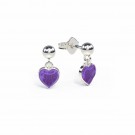 Øreheng i sølv - Små lilla hjerter thumbnail
