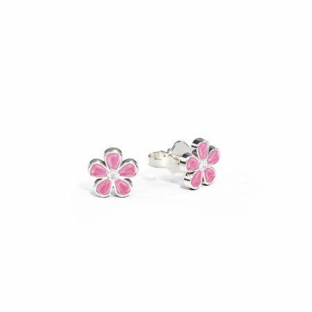 Pia & Per Ørestikk i sølv - Små rosa blomster
