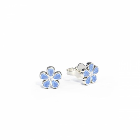Pia & Per Ørestikk i sølv - Små lyseblå blomster