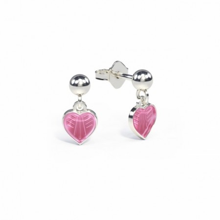 Øreheng i sølv - Små rosa hjerter