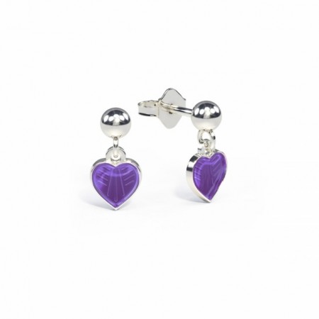 Øreheng i sølv - Små lilla hjerter