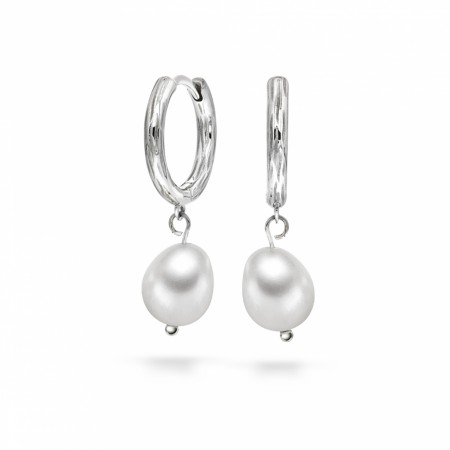 Øreringer i sølv med perle, Rhodinert