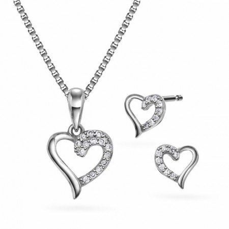 Sett Hjerte i rhodinert sølv og zirkonia